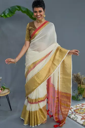Off zari pure cotton saree
