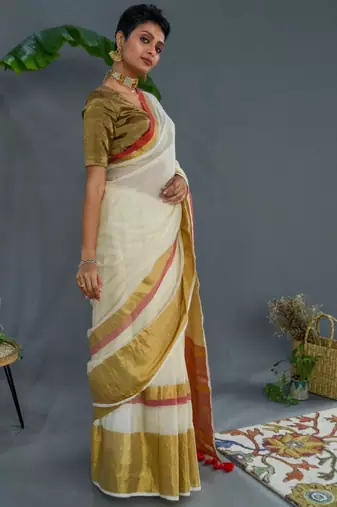 Off zari pure cotton saree