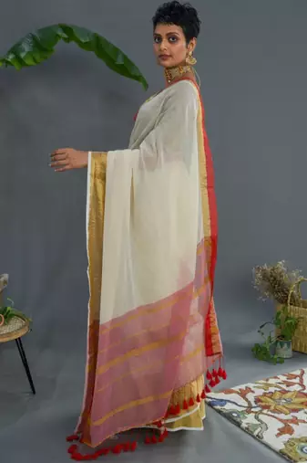 Off zari pure cotton saree