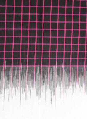 White & pink cotton blend checked handloom saree 4