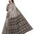 White & blue checked pure cotton block print saree