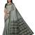 White & green checked pure cotton  block print saree