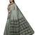 White & green checked pure cotton  block print saree