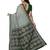 White & green checked pure cotton  block print saree