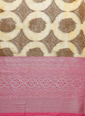 Beige & pink ethnic motifs zari organza kanjeevaram saree 4