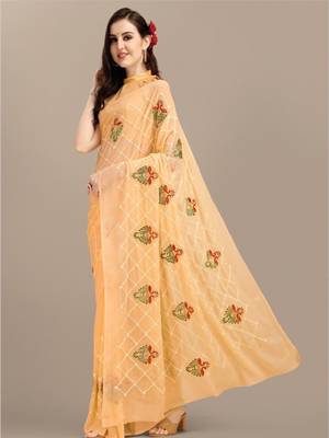 Women floral embroidered georgette saree 1