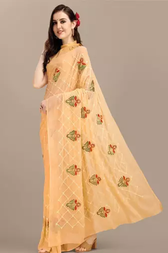 Women floral embroidered georgette saree