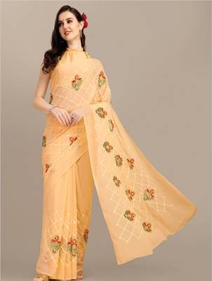 Women floral embroidered georgette saree 2