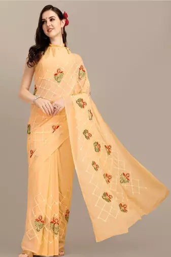 Women floral embroidered georgette saree