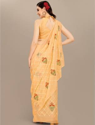 Women floral embroidered georgette saree 3