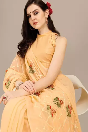 Women floral embroidered georgette saree