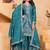 teal green crepe silk blend  embroidered sequins palazzo suit festive wear for women's