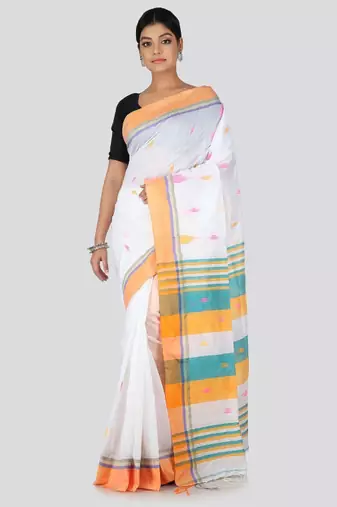 Woven design cotton blend saree