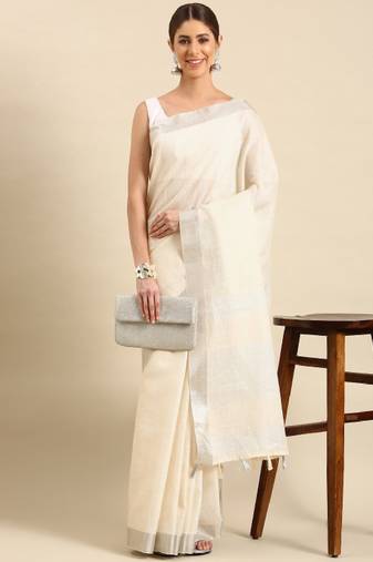 Woven design striped zari pure linen saree