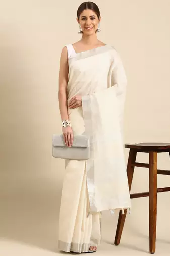 Woven design striped zari pure linen saree