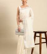 Woven design striped zari pure linen saree