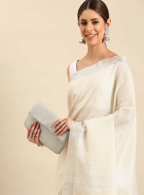Woven design striped zari pure linen saree 2