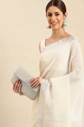 Woven design striped zari pure linen saree