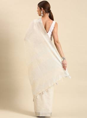 Woven design striped zari pure linen saree 3