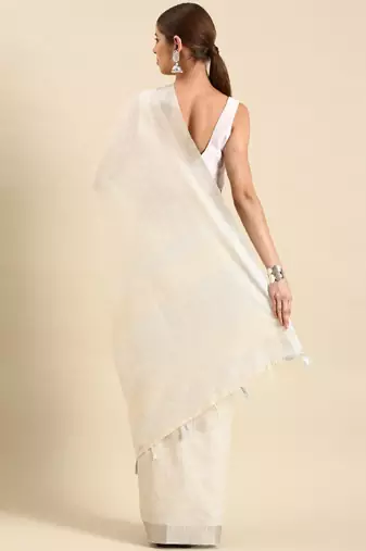 Woven design striped zari pure linen saree