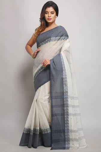 Pure cotton taant saree with contrast border