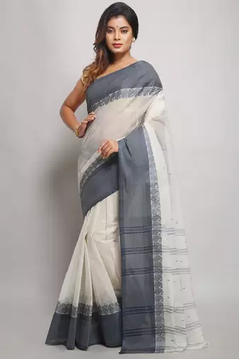 Pure cotton taant saree with contrast border