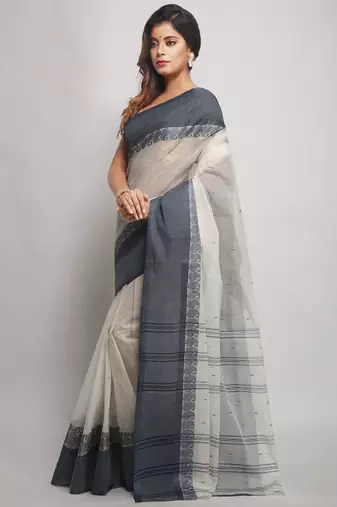 Pure cotton taant saree with contrast border