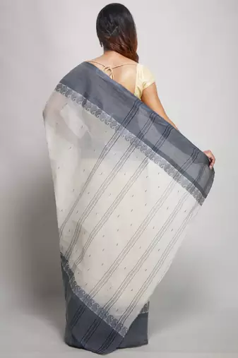 Pure cotton taant saree with contrast border