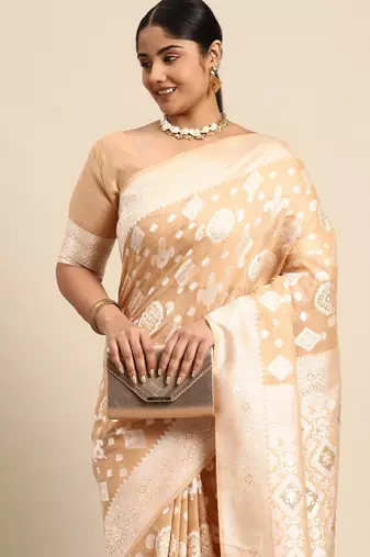 Ethnic motifs zari linen blend banarasi saree