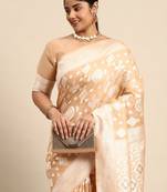 Ethnic motifs zari linen blend banarasi saree