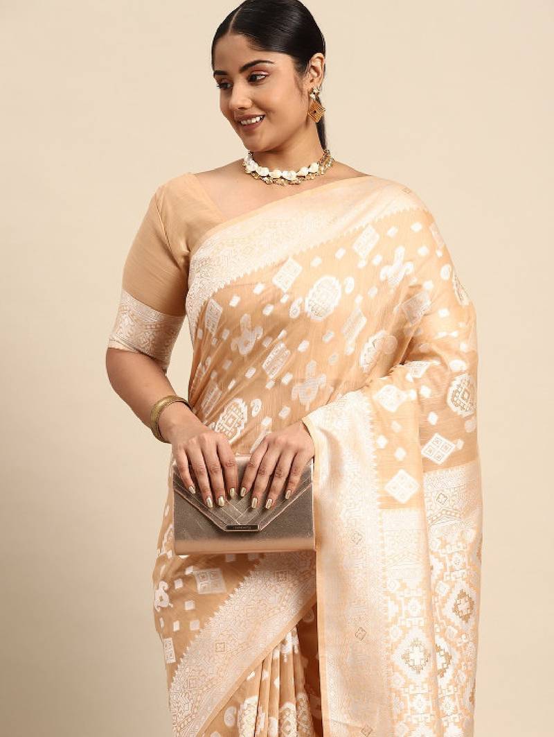 Ethnic motifs zari linen blend banarasi saree