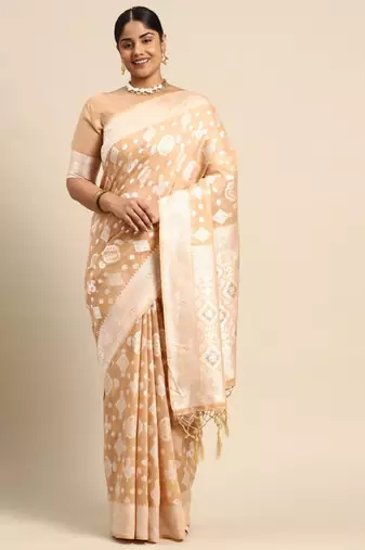 Ethnic motifs zari linen blend banarasi saree