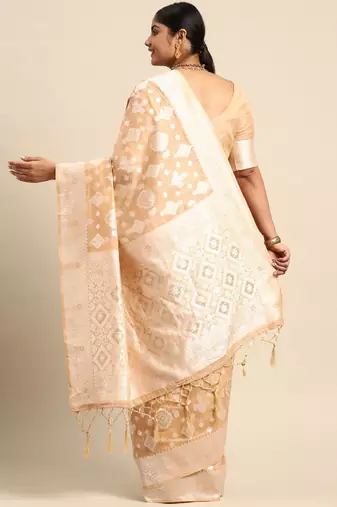 Ethnic motifs zari linen blend banarasi saree