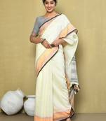 Striped border pure linen saree