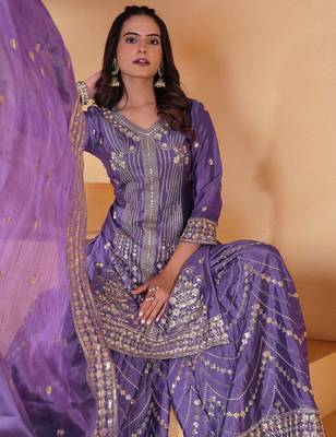 lavender  salwar suit with embroidered and sequins work for women's 3