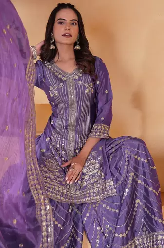 lavender  salwar suit with embroidered and sequins work for women's
