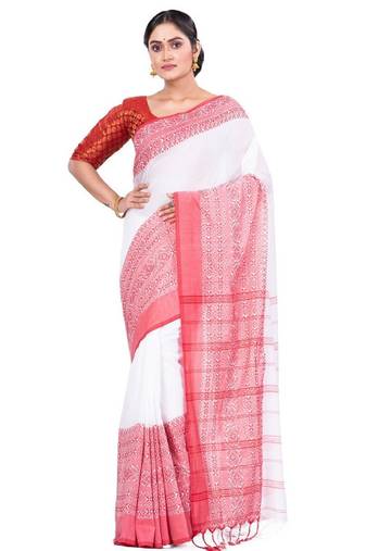 Woven design pure cotton taant saree