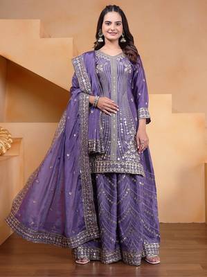 lavender  salwar suit with embroidered and sequins work for women's 4