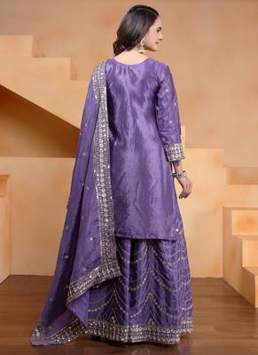 lavender  salwar suit with embroidered and sequins work for women's 5