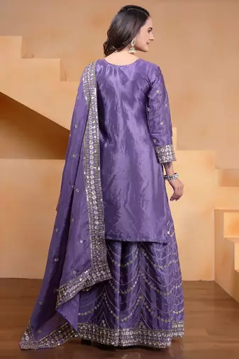 lavender  salwar suit with embroidered and sequins work for women's