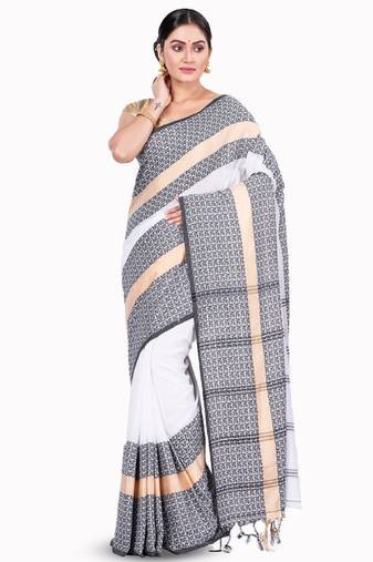 Floral woven design pure cotton taant saree