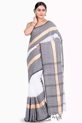Floral woven design pure cotton taant saree