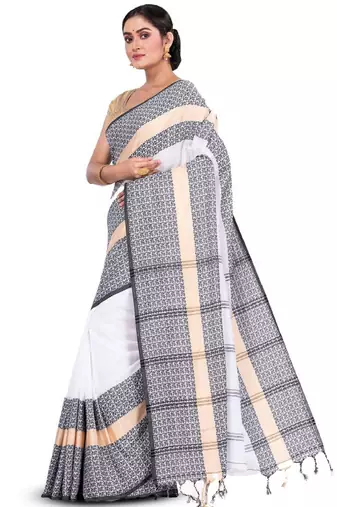 Floral woven design pure cotton taant saree