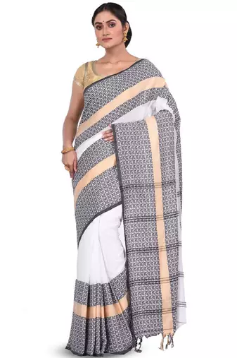 Floral woven design pure cotton taant saree