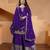 purple designer silk blend  embroidery sharara suit set and dupatta for women's
