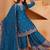 teal  blue designer silk blend  embroidery sharara suit set and dupatta for women's
