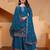 teal  blue designer silk blend  embroidery sharara suit set and dupatta for women's