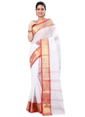 Woven design zari pure cotton taant saree 1
