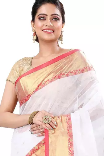 Woven design zari pure cotton taant saree