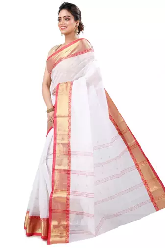 Woven design zari pure cotton taant saree